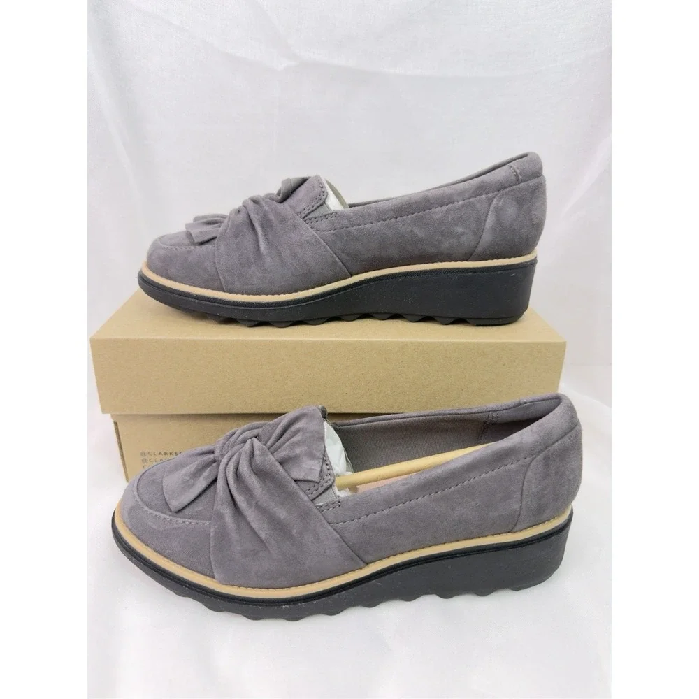 Women's CLARKS Collection Loafer Sharon Dasher Shoes 7 M Suede Comfort Wedge New